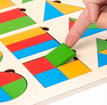 Wooden Geometric Shapes Partition Puzzle - 12pcs