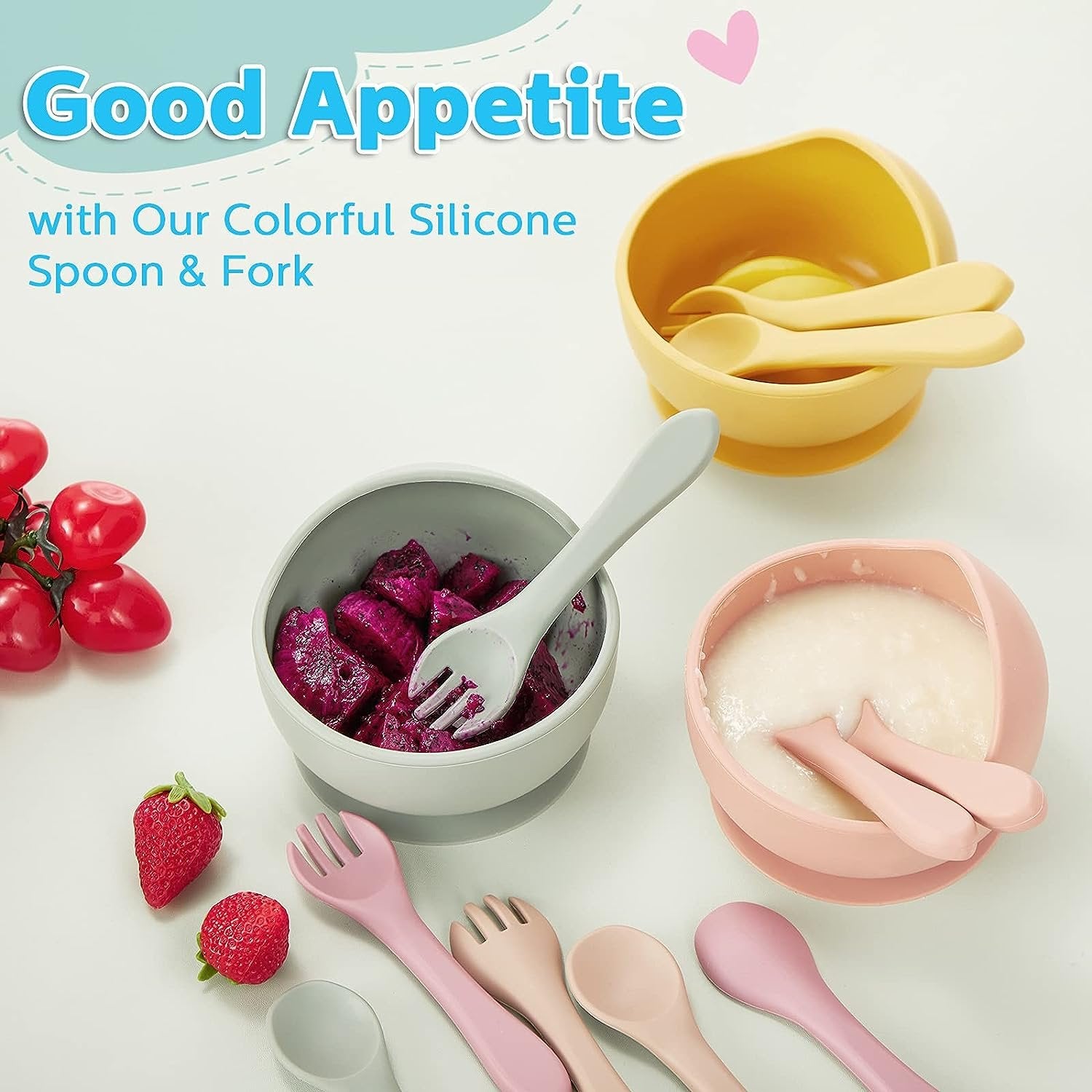Random Color - Babies Suction Bowl, Spoon & Fork Set
