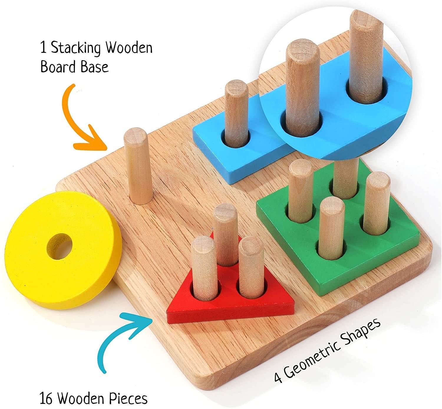 Wooden Geometric Shape Matching 4 Column Blocks Pole