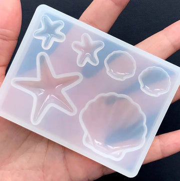 6 Cavity Mini 3D Sea Shell & Star Fish Shaped Clear