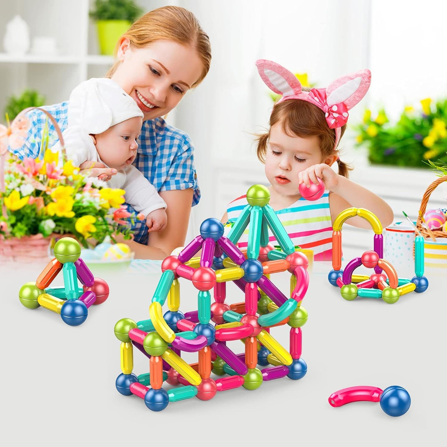 Magnetic Blocks and Rods Set for Toddlers