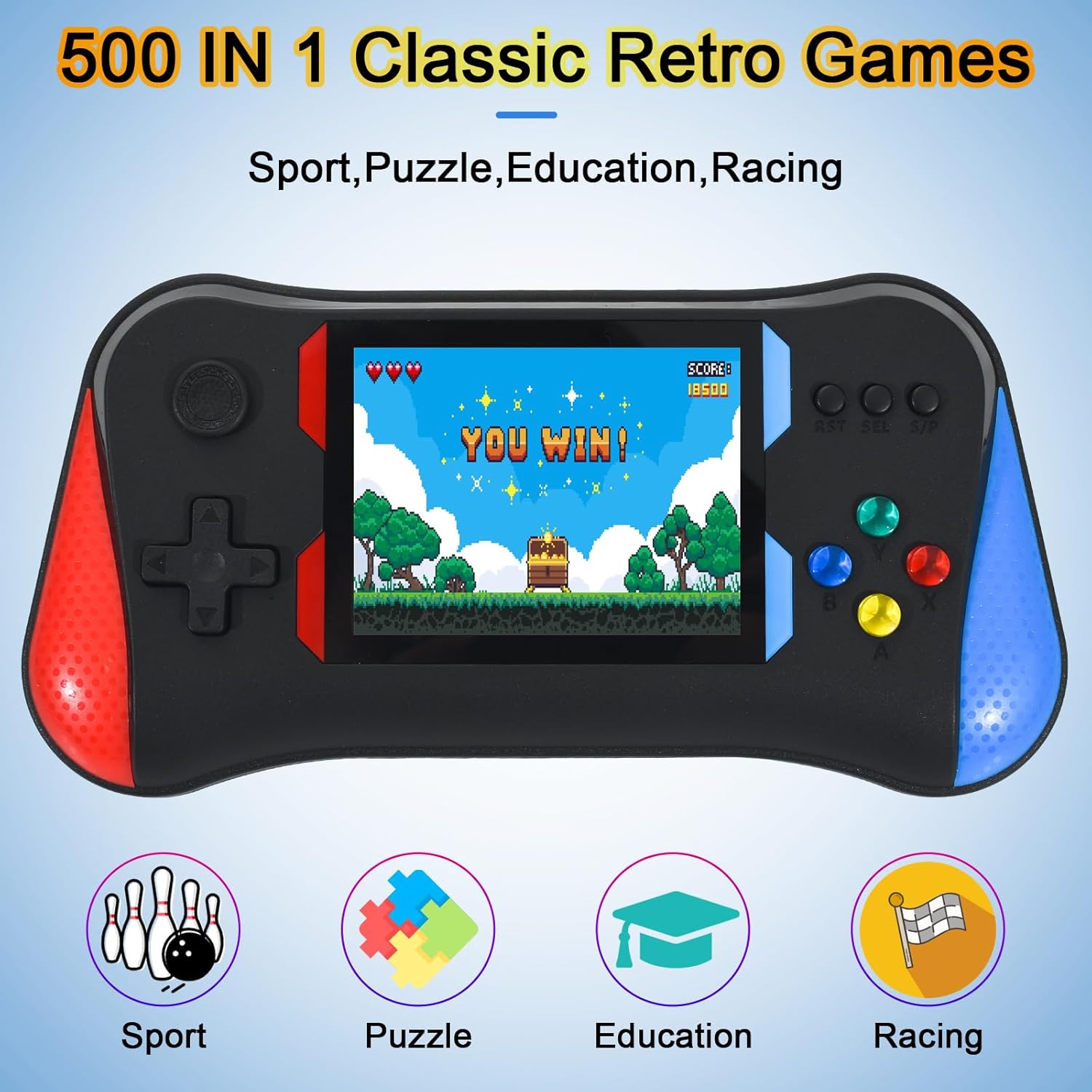 500 In 1 Classic Retro Handheld Multi-Game Console With Gamepad Support
