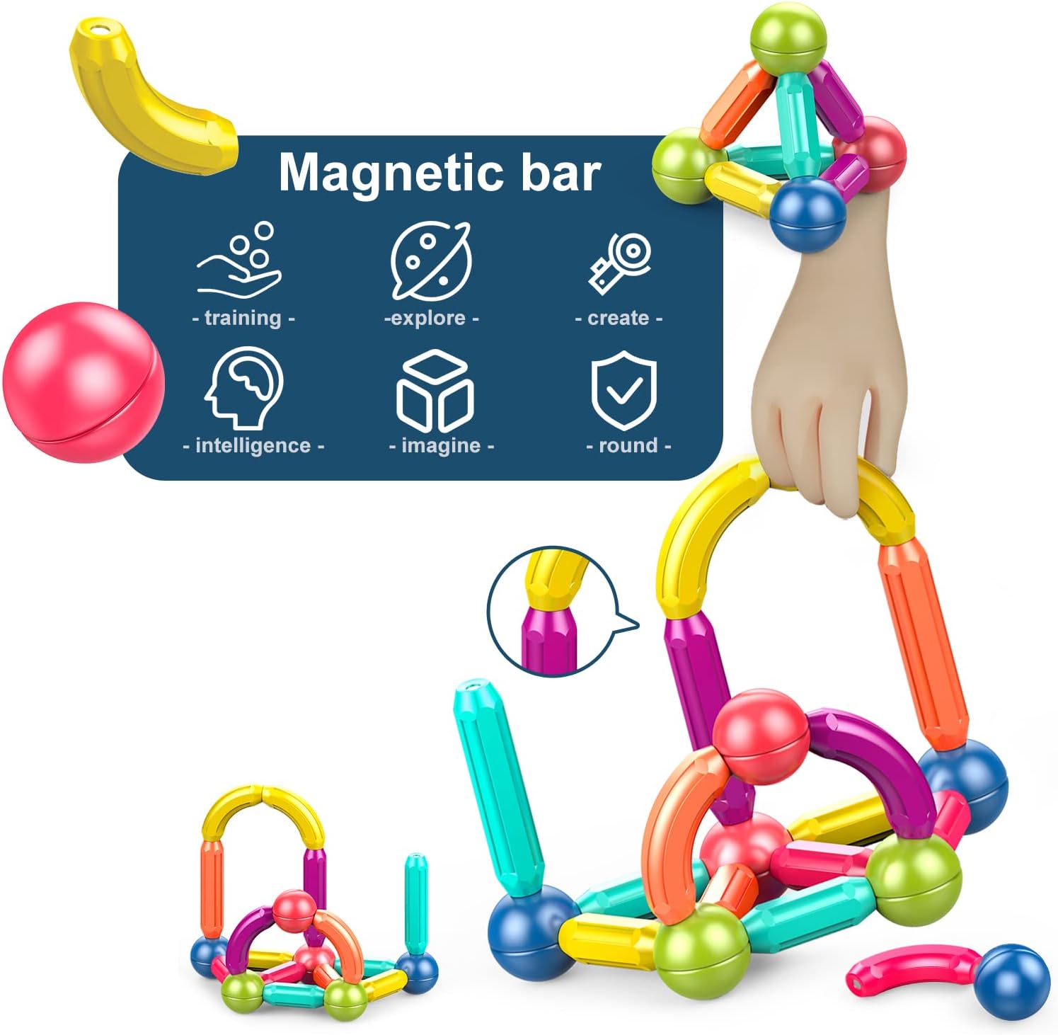 Magnetic Blocks and Rods Set for Toddlers