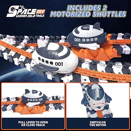 Kids Car Race Track, Space Rocket Spaceman, Flexible Track Toy Cars