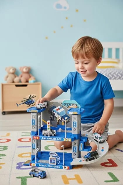 Police Car Series 2-Storey Parking Garage Set