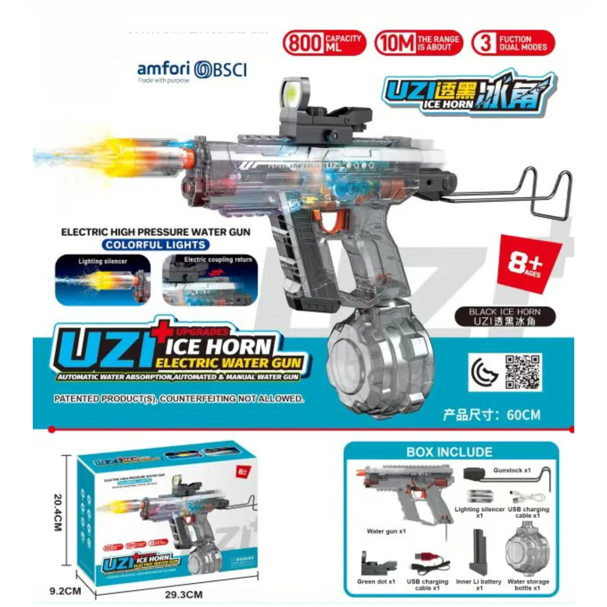LED UZI Electric Water Gun Fire High Powered Realistic Toy Summer Outdoor