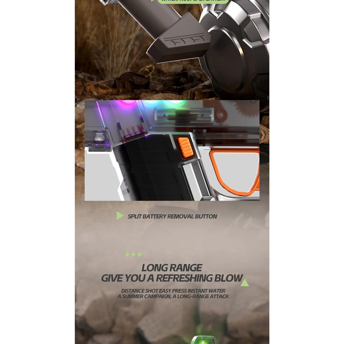 LED UZI Electric Water Gun Fire High Powered Realistic Toy Summer Outdoor