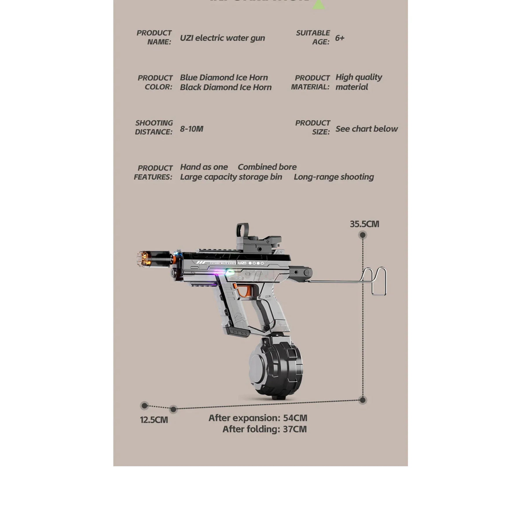 LED UZI Electric Water Gun Fire High Powered Realistic Toy Summer Outdoor