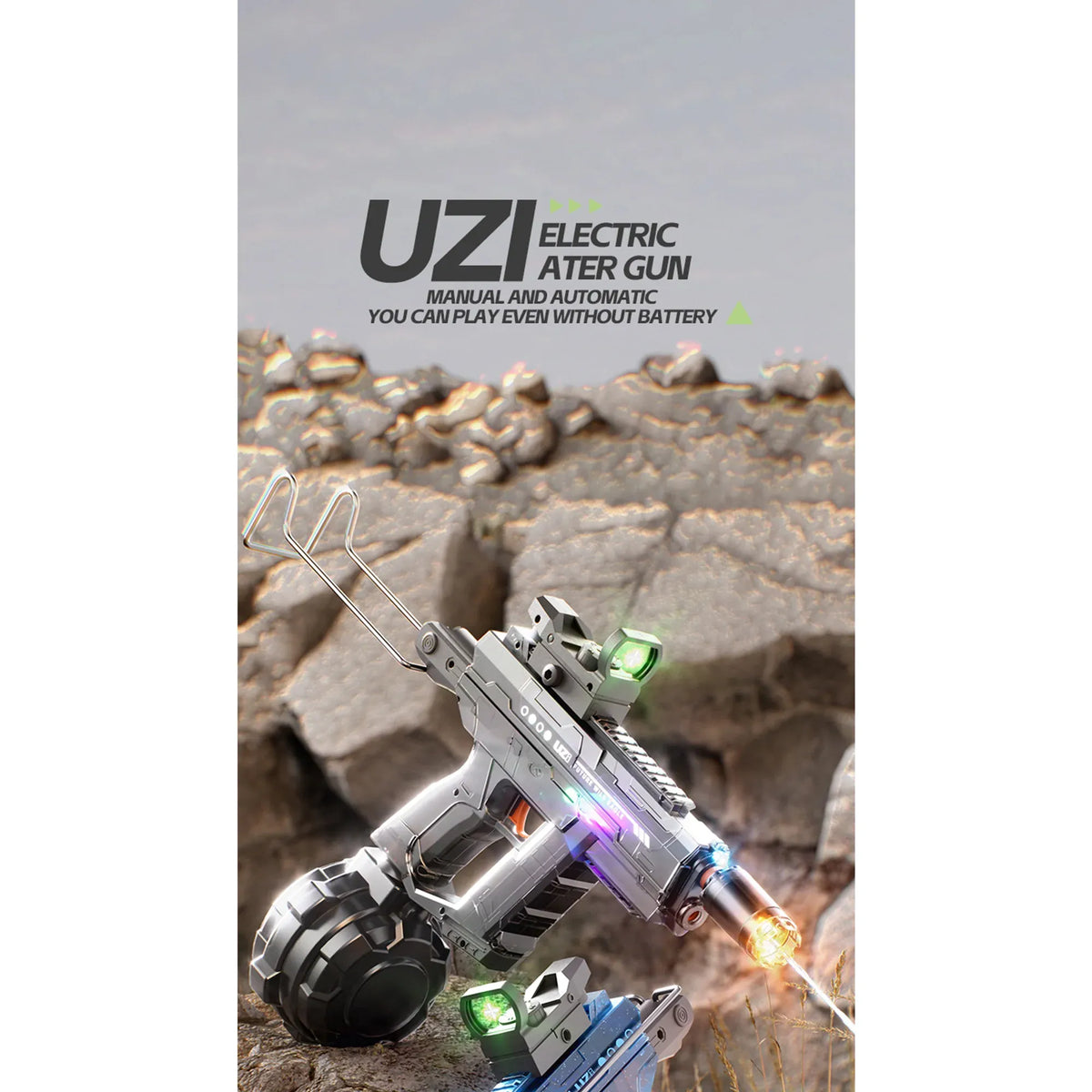 LED UZI Electric Water Gun Fire High Powered Realistic Toy Summer Outdoor