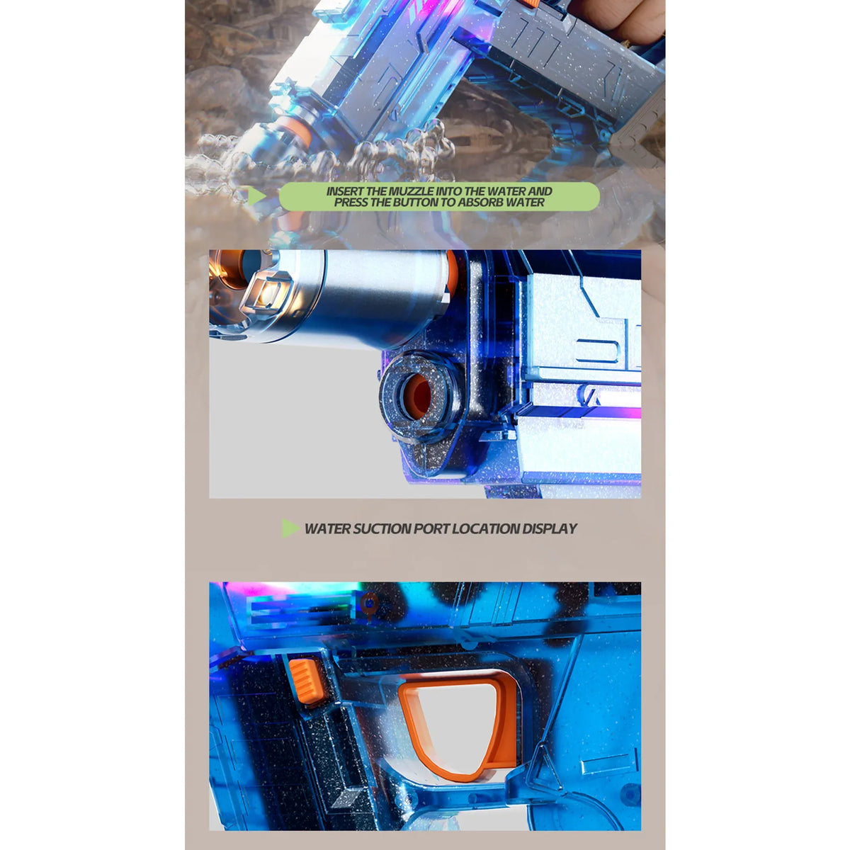 LED UZI Electric Water Gun Fire High Powered Realistic Toy Summer Outdoor