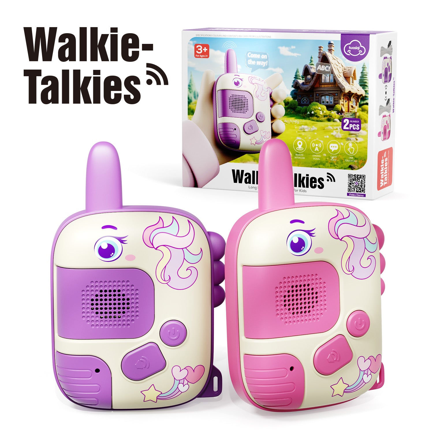 2Pcs Unicorn & Dinosaur Kids Walkie Talkie Set – Long Range 300m Cartoon Toy for Boys & Girls