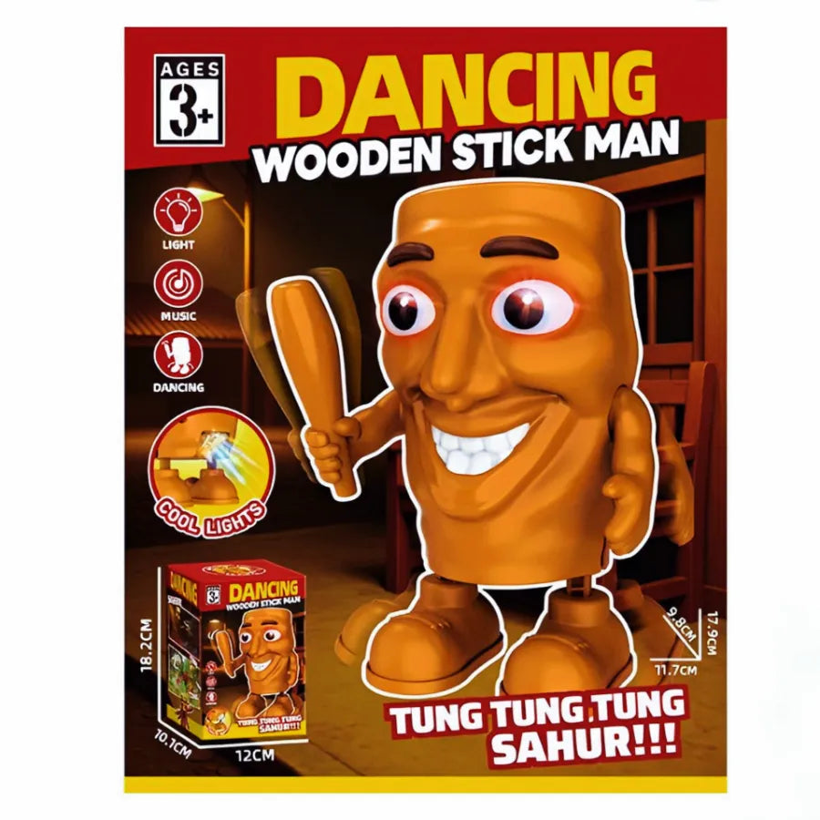 Dancing Wooden Stick Man Toy with Music & LED Lights