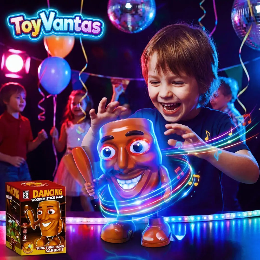 Dancing Wooden Stick Man Toy with Music & LED Lights