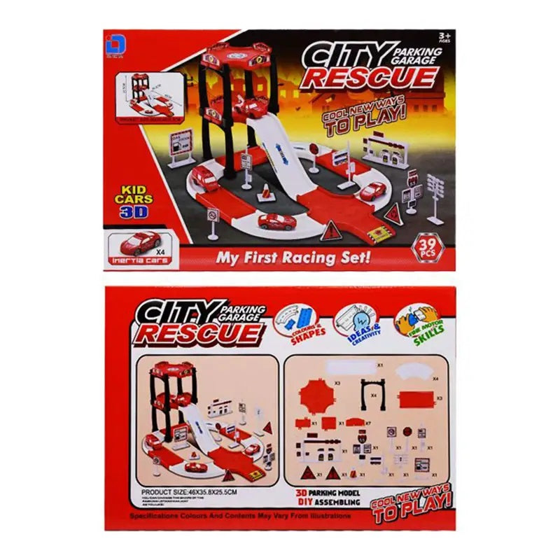 Fire Rescue City Parking Garage Set - 39 Pcs