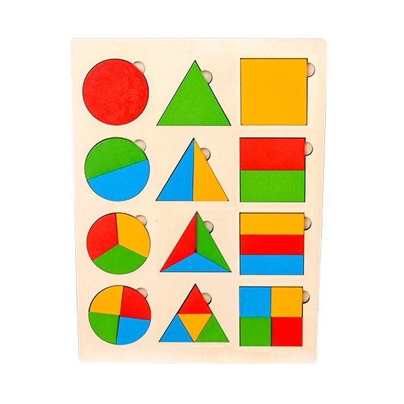 Wooden Geometric Shapes Partition Puzzle - 12pcs