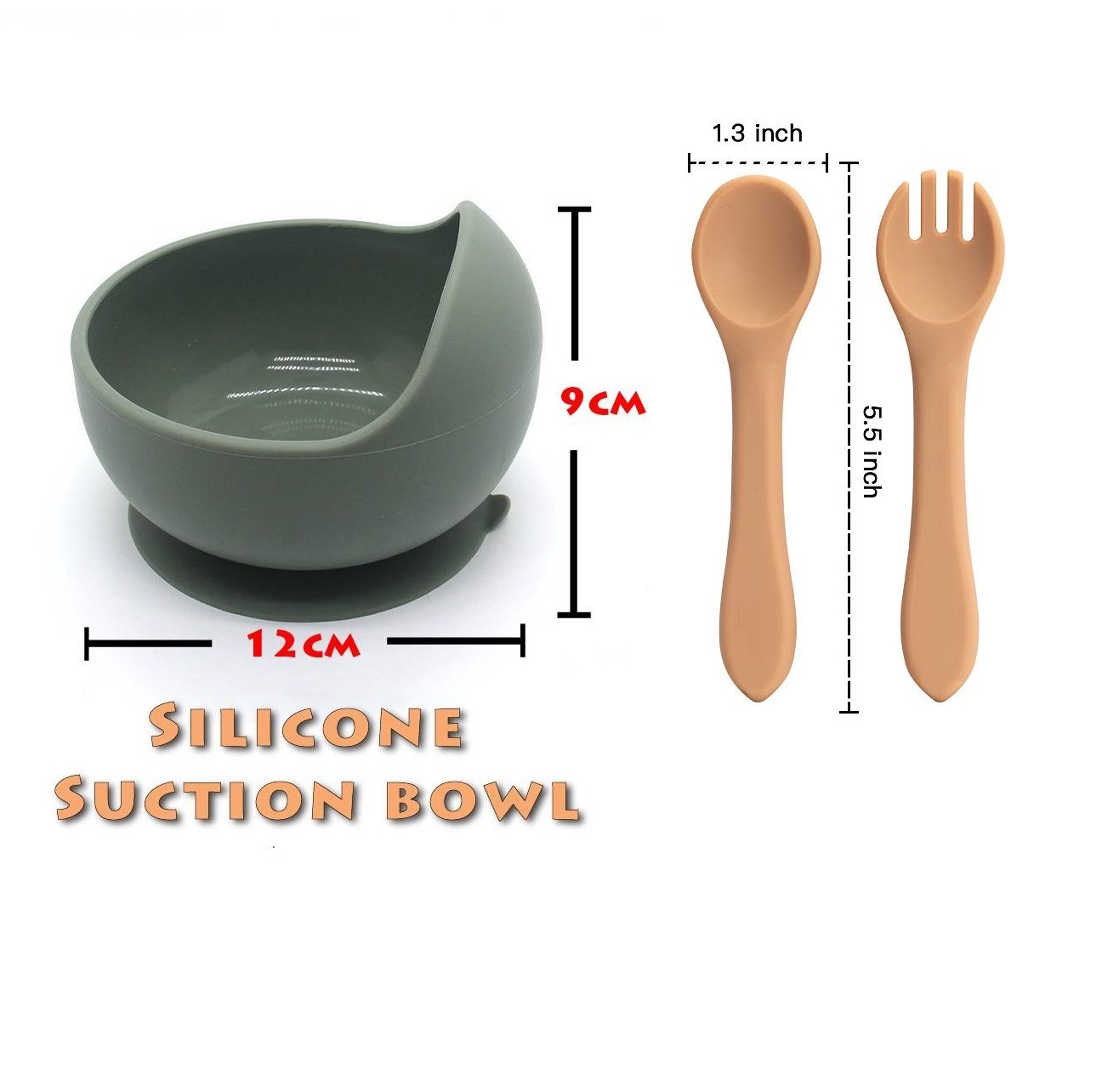 Random Color - Babies Suction Bowl, Spoon & Fork Set
