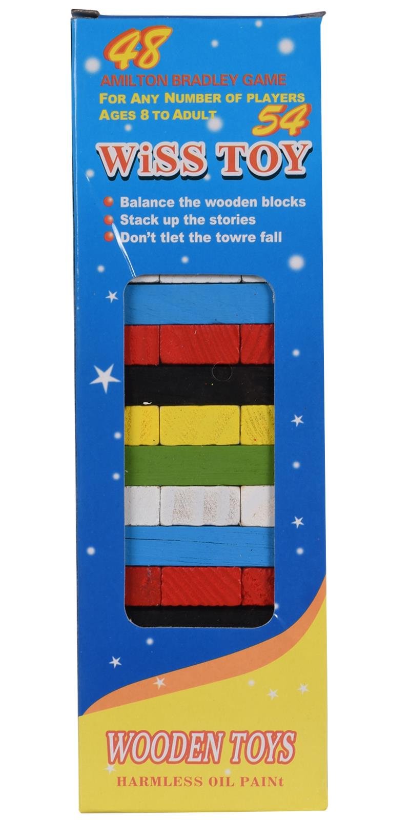 54 Pieces Random Color - Wooden Jenga Tower Building